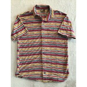 Vtg SKIDZ S/S Button-Front Shirt Striped Skate Hip Hop 90s Men's Med-Lg Abstract